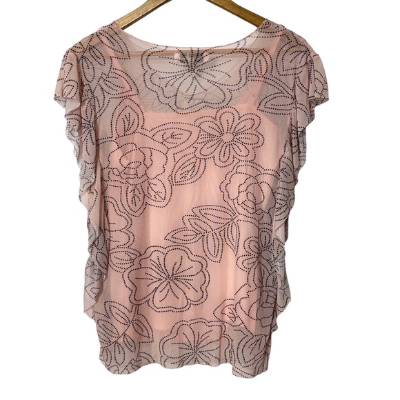 NWT Harlow & Rose Womens Sheer Floral Top and Tank Size S Ruffle Sleeve - Picture 2 of 4